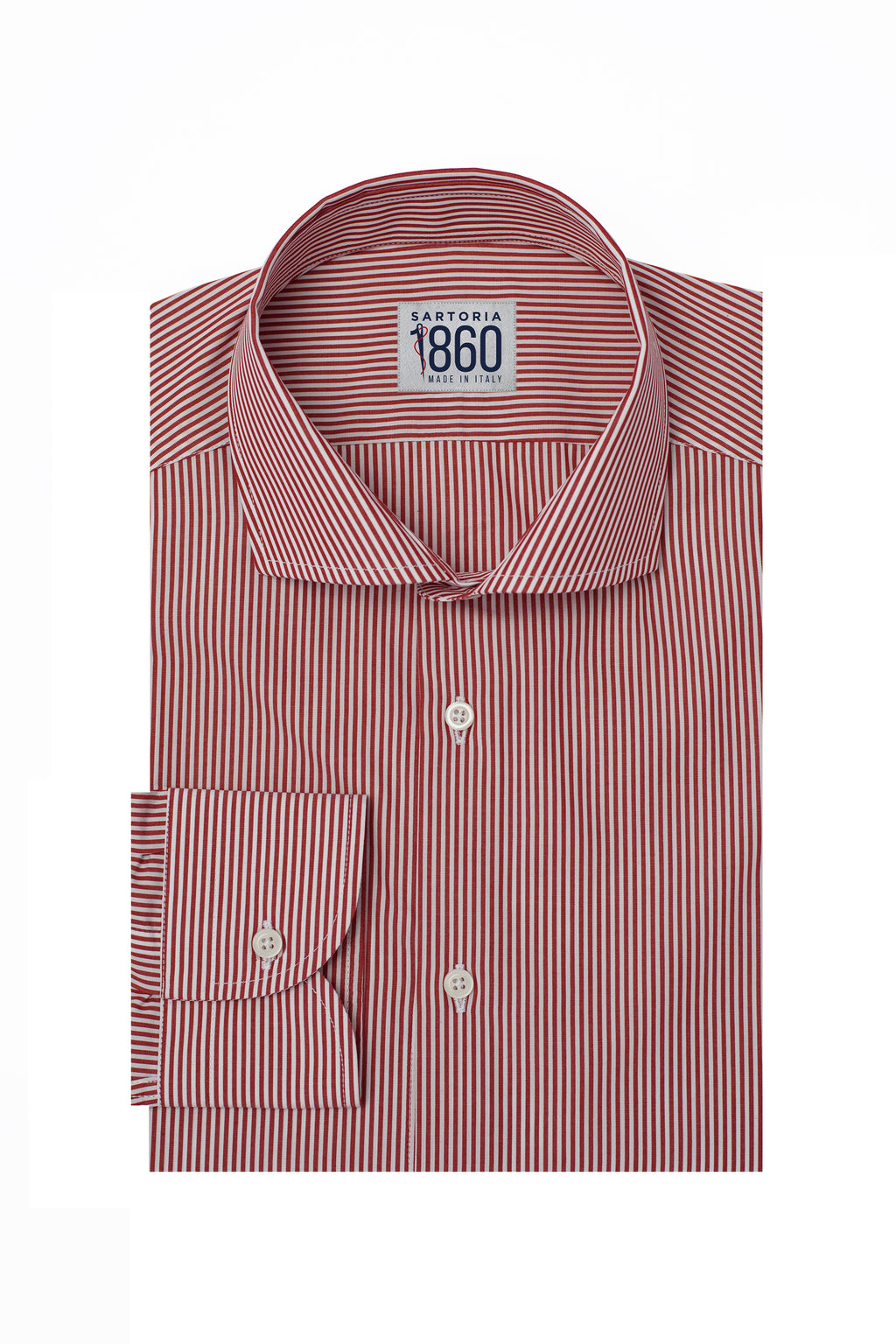 Camicia Lipari - popeline doppio ritorto 100% puro cotone bacchettato bianco e rosso