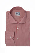 Camicia Lipari - popeline doppio ritorto 100% puro cotone bacchettato bianco e rosso