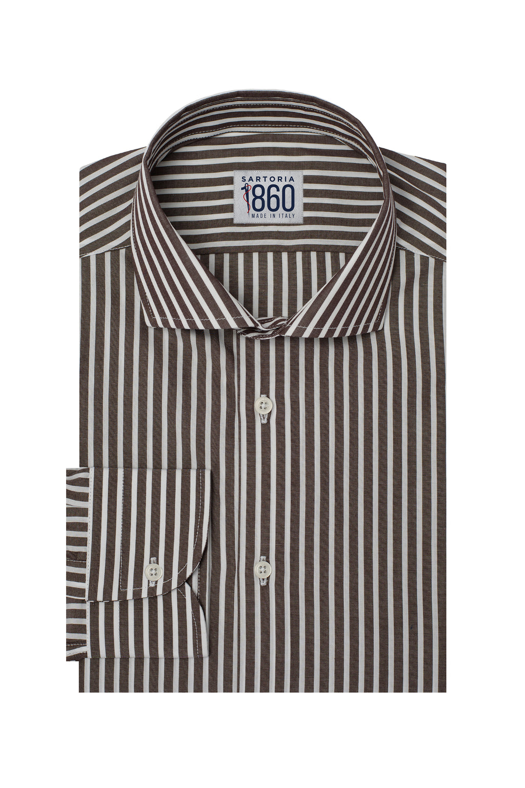Camicia Arpino -  popeline 100% puro cotone riga bianco e marrone