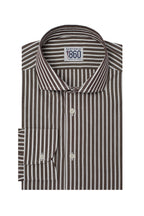 Camicia Arpino -  popeline 100% puro cotone riga bianco e marrone