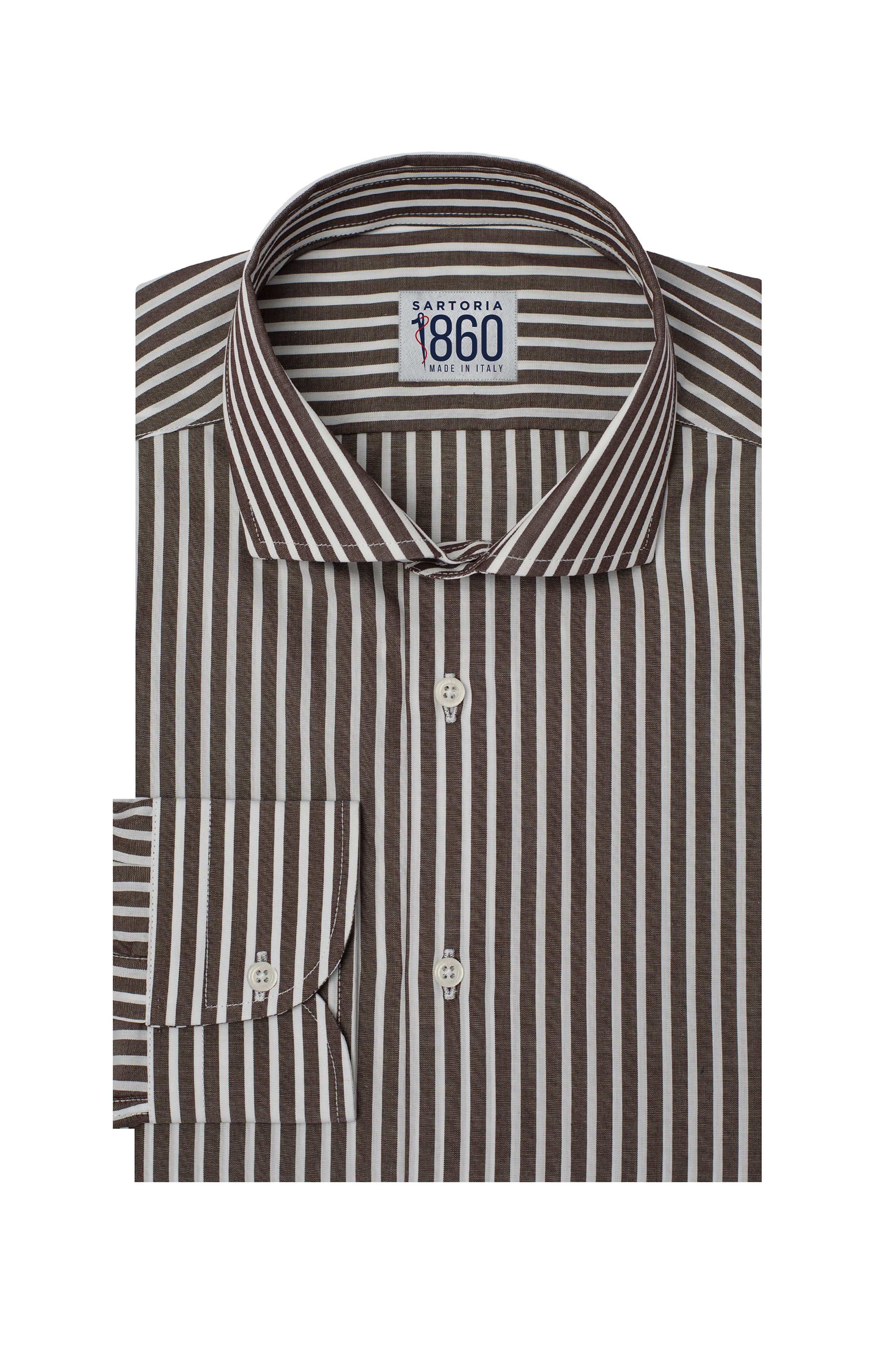 Camicia Arpino -  popeline 100% puro cotone riga bianco e marrone