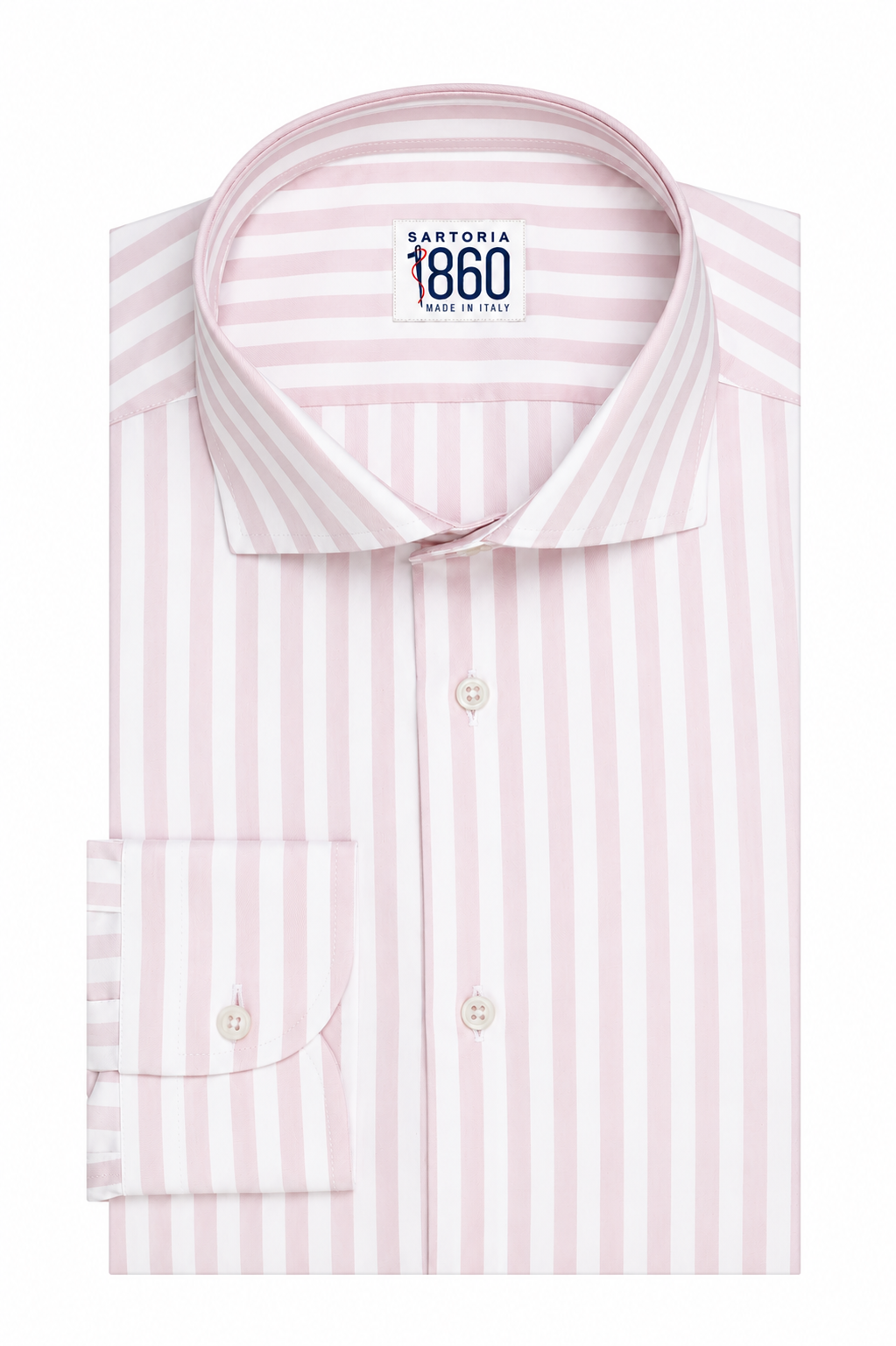 Camicia Alicante - twill 100% cotone, bacchettato bianco e rosa