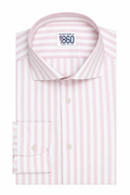 Camicia Alicante - twill 100% cotone, bacchettato bianco e rosa