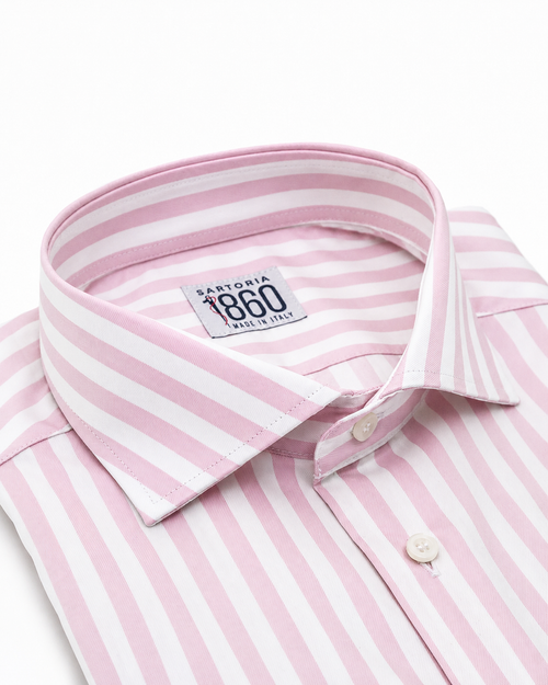 Camicia Alicante - twill 100% cotone, bacchettato bianco e rosa