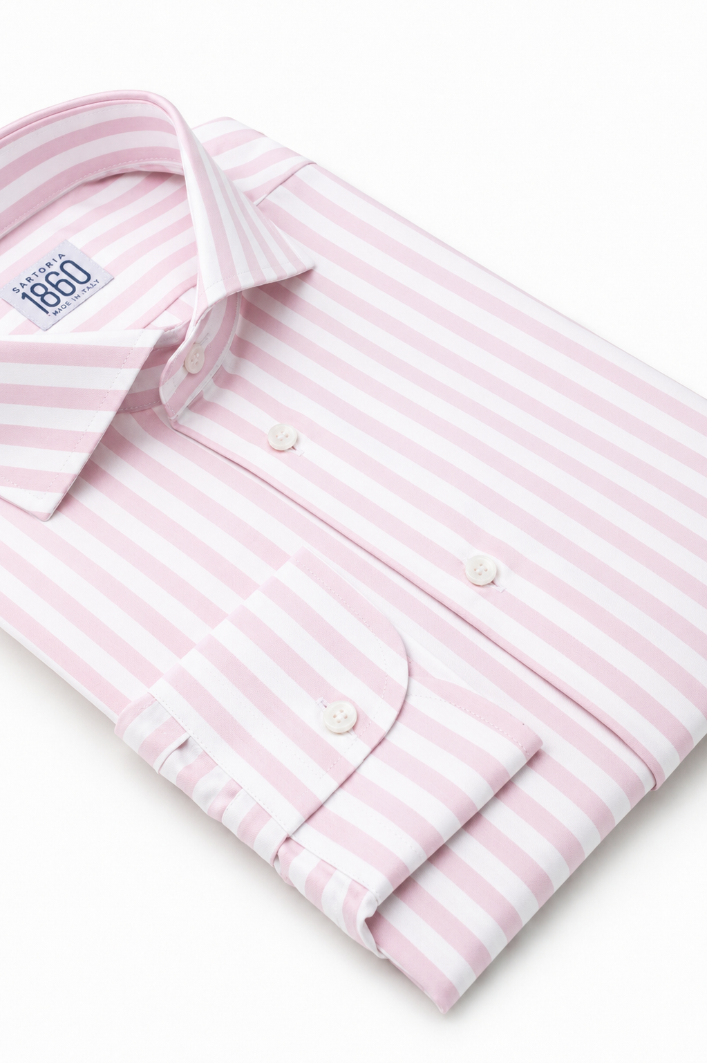 Camicia Alicante - twill 100% cotone, bacchettato bianco e rosa