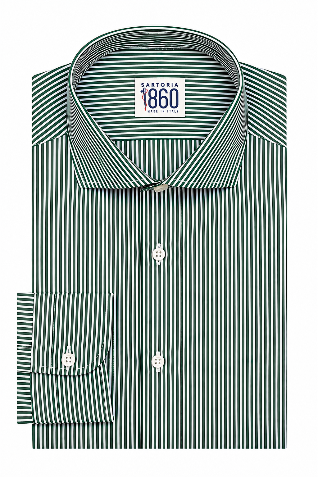 Camicia Argentario - popeline 100% puro cotone, fantasia rigata bianco e verde