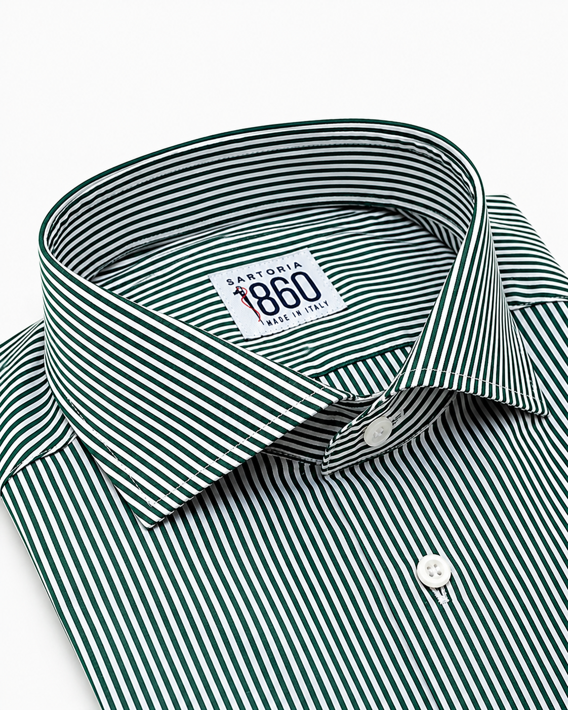 Camicia Argentario - popeline 100% puro cotone, fantasia rigata bianco e verde