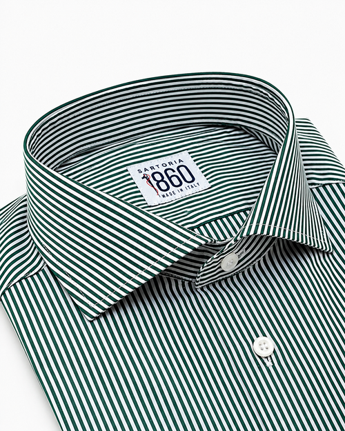 Camicia Argentario - popeline 100% puro cotone, fantasia rigata bianco e verde