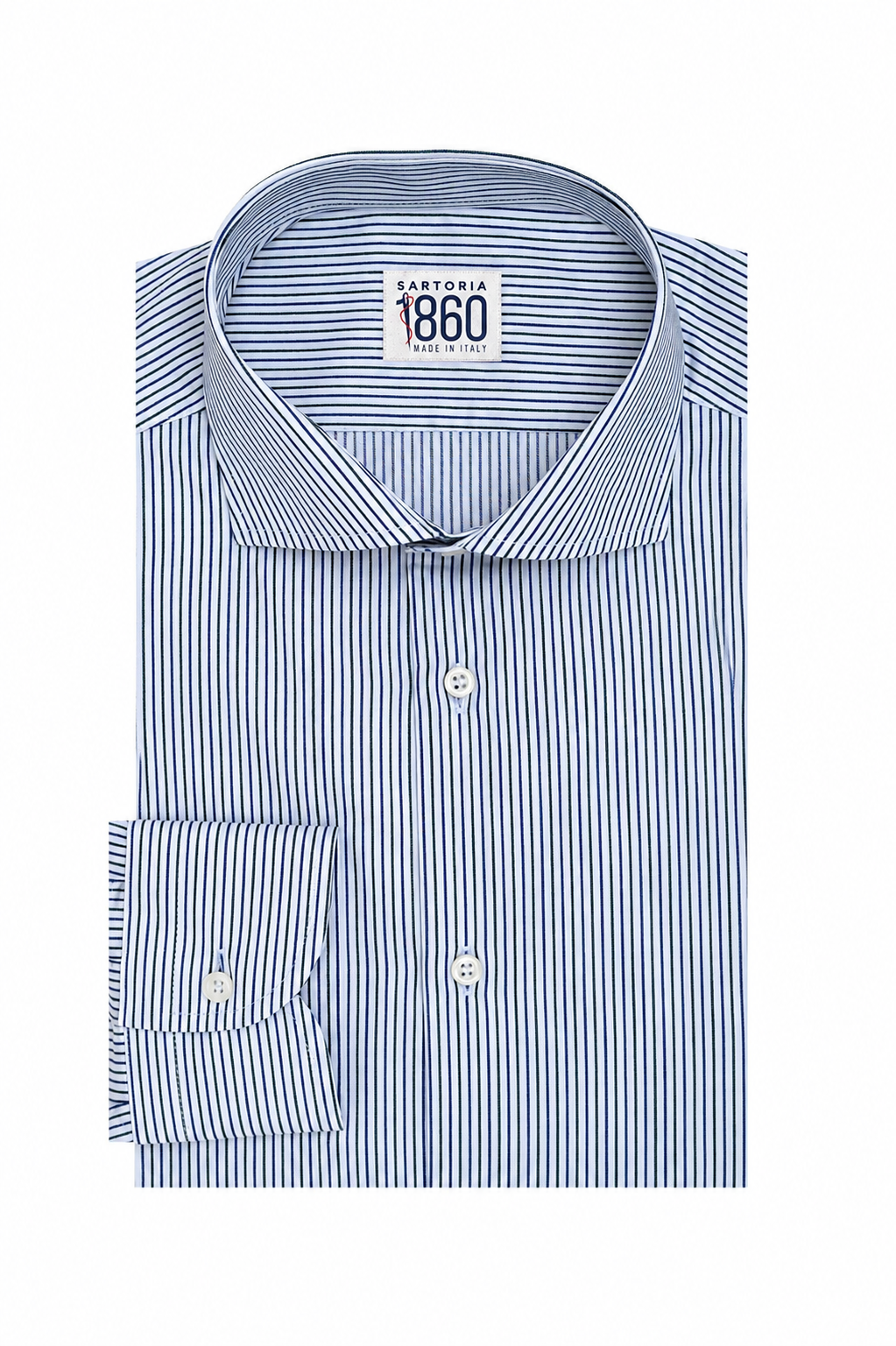Camicia Cambrige - twill 100% cotone, fantasia rigata blu e verde