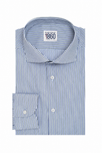 Camicia Cambrige - twill 100% cotone, fantasia rigata blu e verde