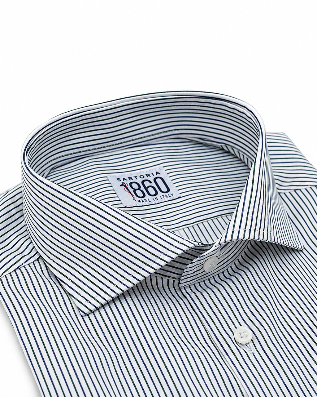 Camicia Cambrige - twill 100% cotone, fantasia rigata blu e verde