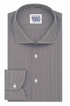 Camicia Gubbio - popeline 100% puro cotone, fantasia rigata bianco e marrone