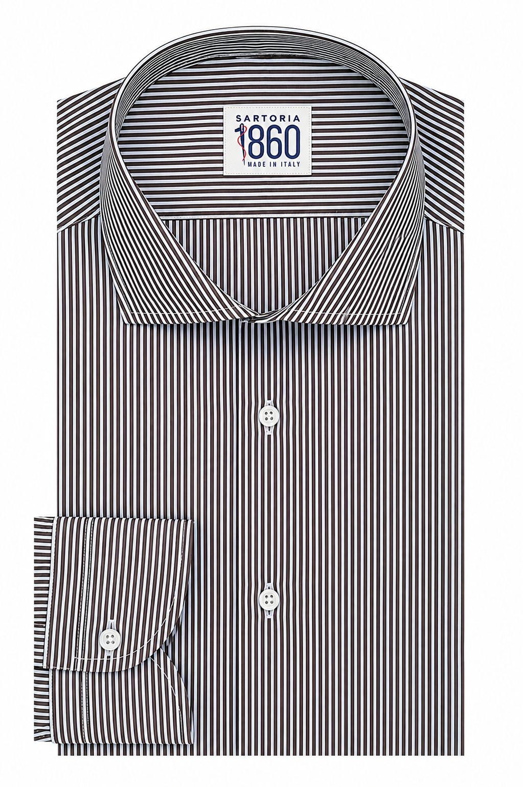 Camicia Gubbio - popeline 100% puro cotone, fantasia rigata bianco e marrone