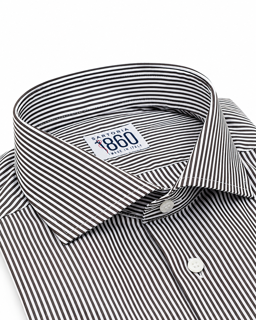 Camicia Gubbio - popeline 100% puro cotone, fantasia rigata bianco e marrone