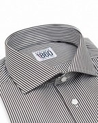 Camicia Gubbio - popeline 100% puro cotone, fantasia rigata bianco e marrone