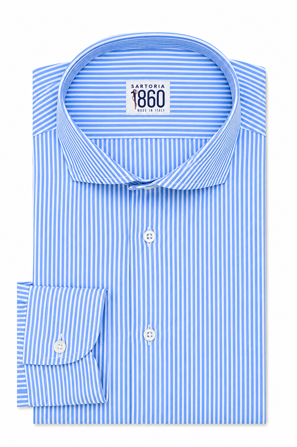 Camicia Ivrea - lycra no stiro rigata bianco e celeste