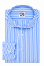 Camicia Ivrea - lycra no stiro rigata bianco e celeste