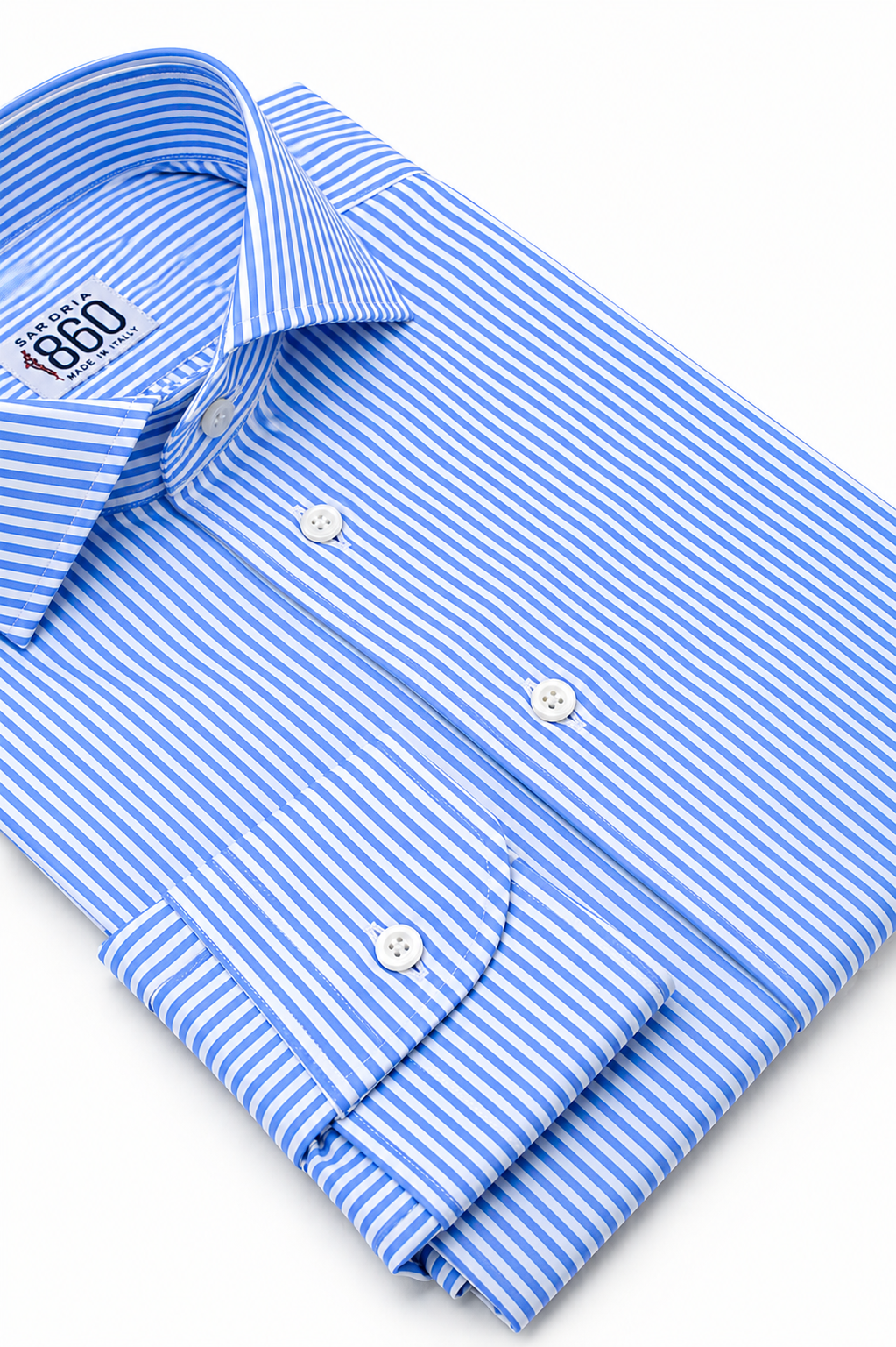 Camicia Ivrea - lycra no stiro rigata bianco e celeste