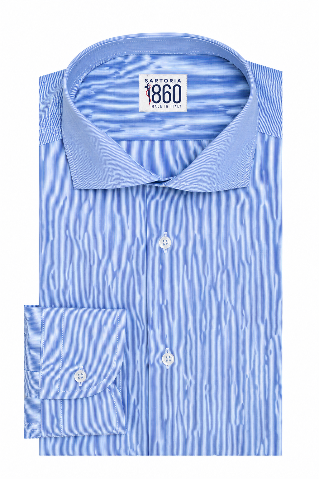 Camicia Lione - popeline 100% puro cotone, fantasia rigata bianco e celeste