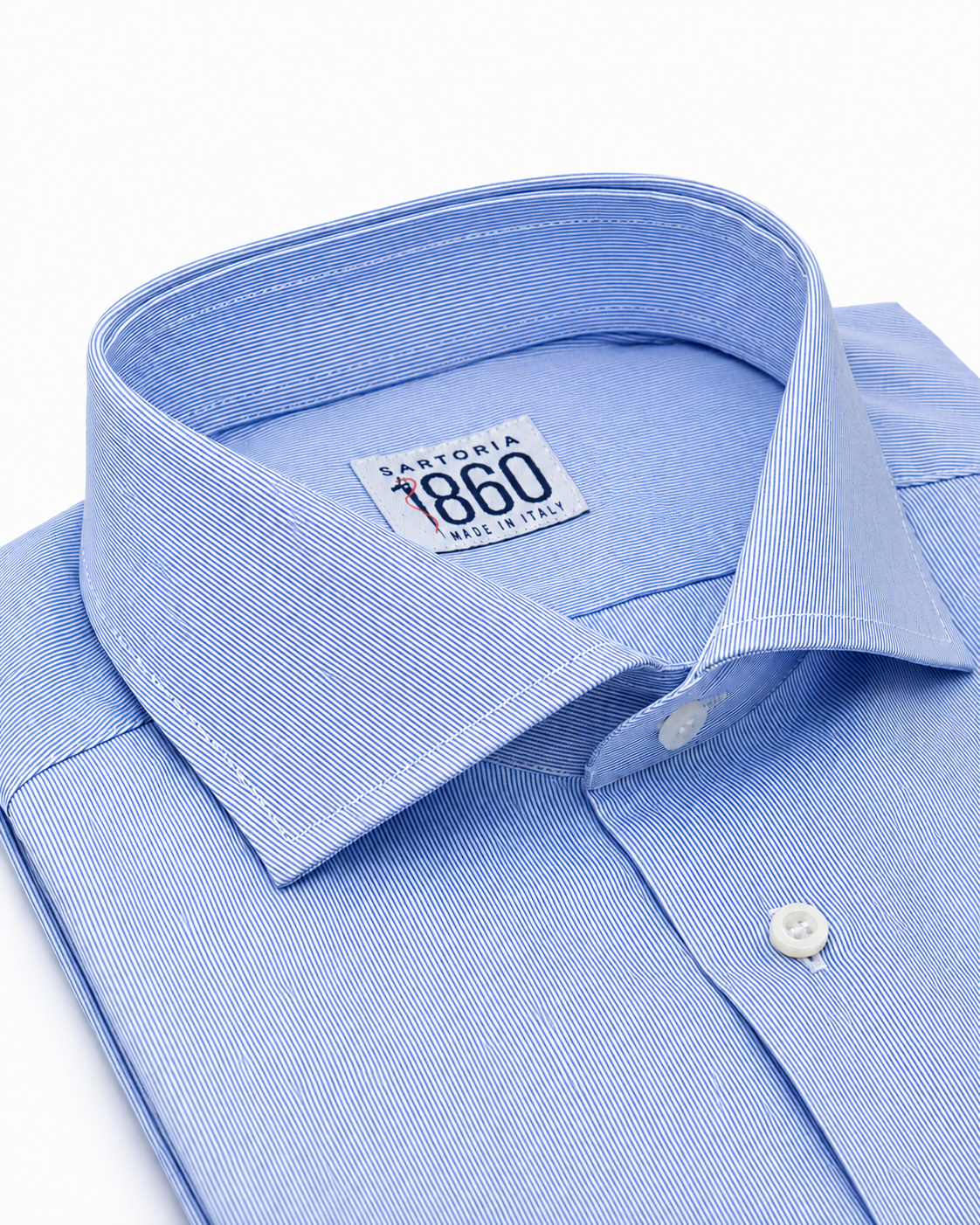 Camicia Lione - popeline 100% puro cotone, fantasia rigata bianco e celeste