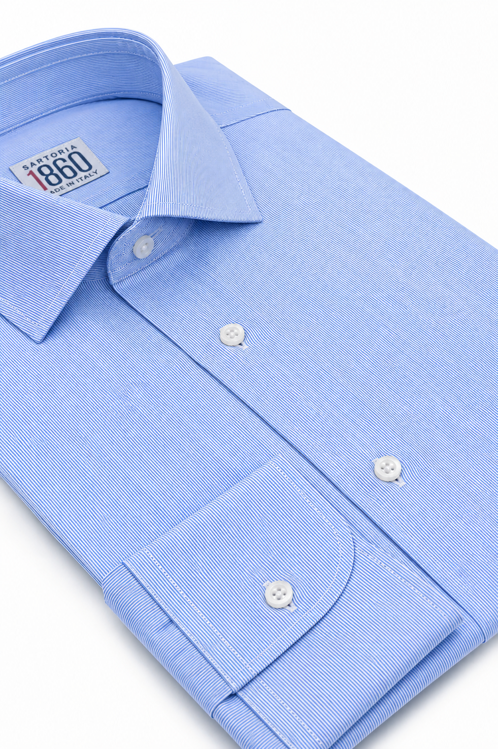 Camicia Lione - popeline 100% puro cotone, fantasia rigata bianco e celeste