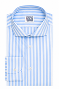 Camicia Malaga - twill 100% cotone, bacchettato bianco e celeste