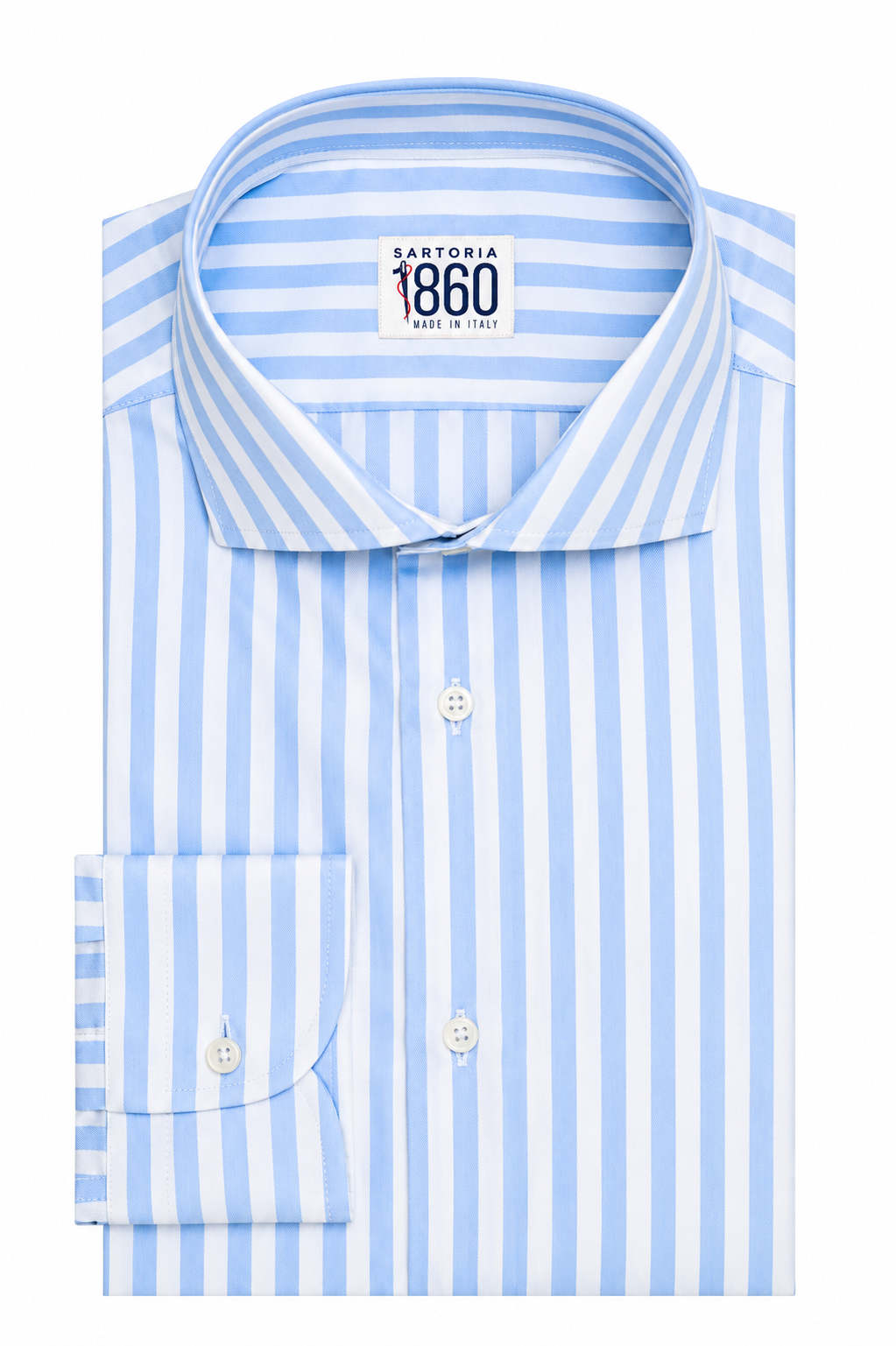 Camicia Malaga - twill 100% cotone, bacchettato bianco e celeste