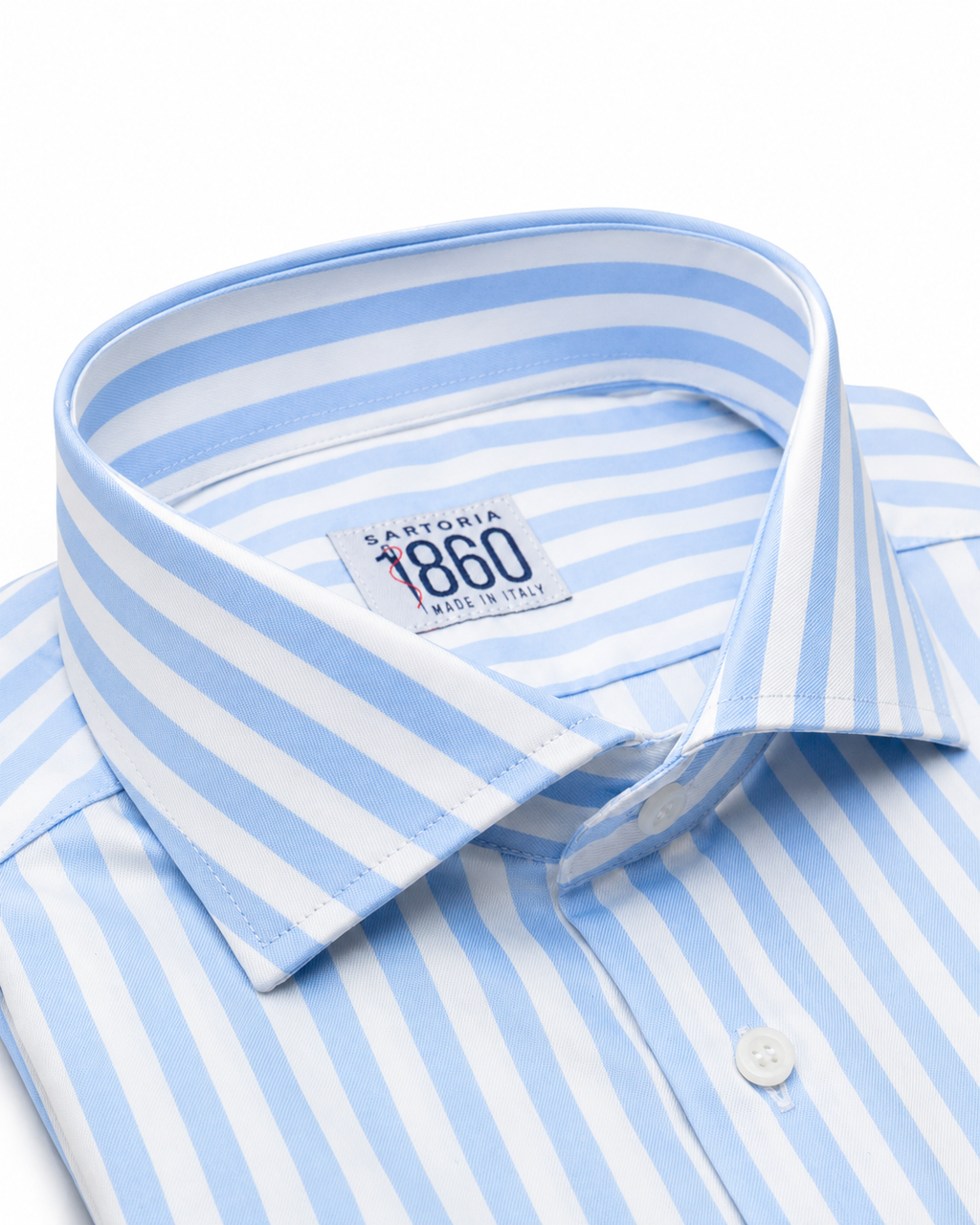 Camicia Malaga - twill 100% cotone, bacchettato bianco e celeste