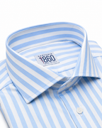 Camicia Malaga - twill 100% cotone, bacchettato bianco e celeste