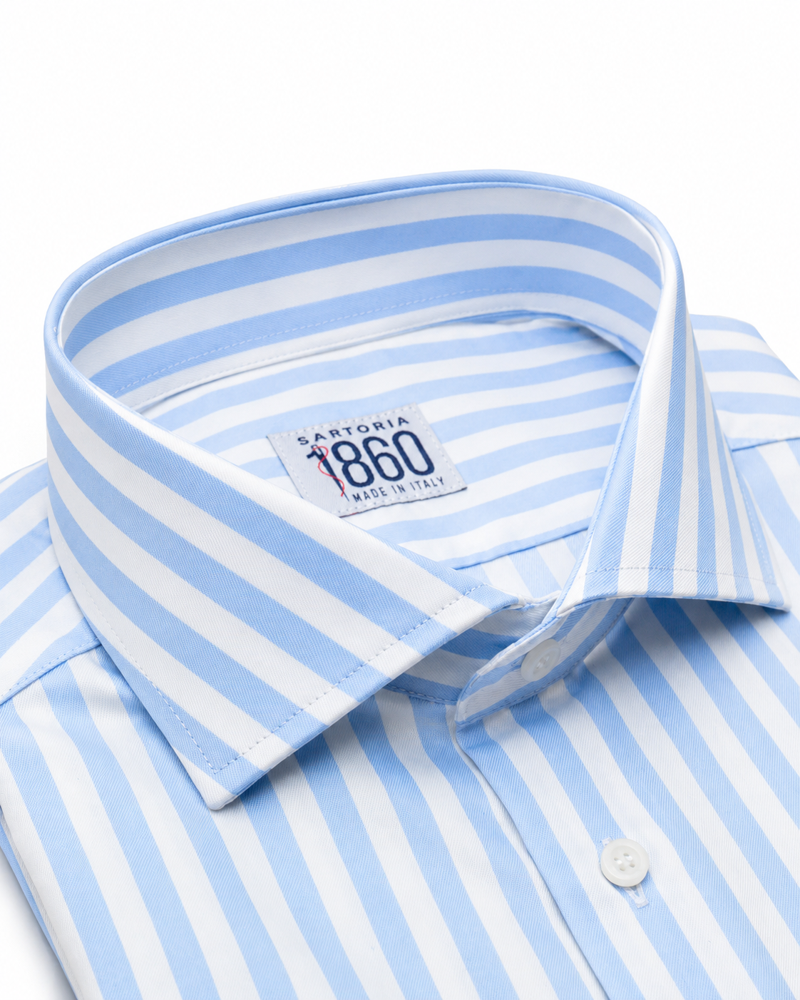 Camicia Malaga - twill 100% cotone, bacchettato bianco e celeste