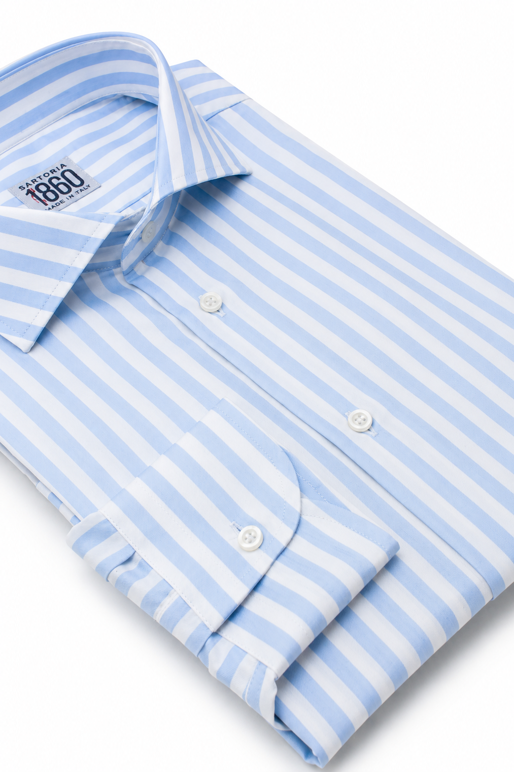 Camicia Malaga - twill 100% cotone, bacchettato bianco e celeste