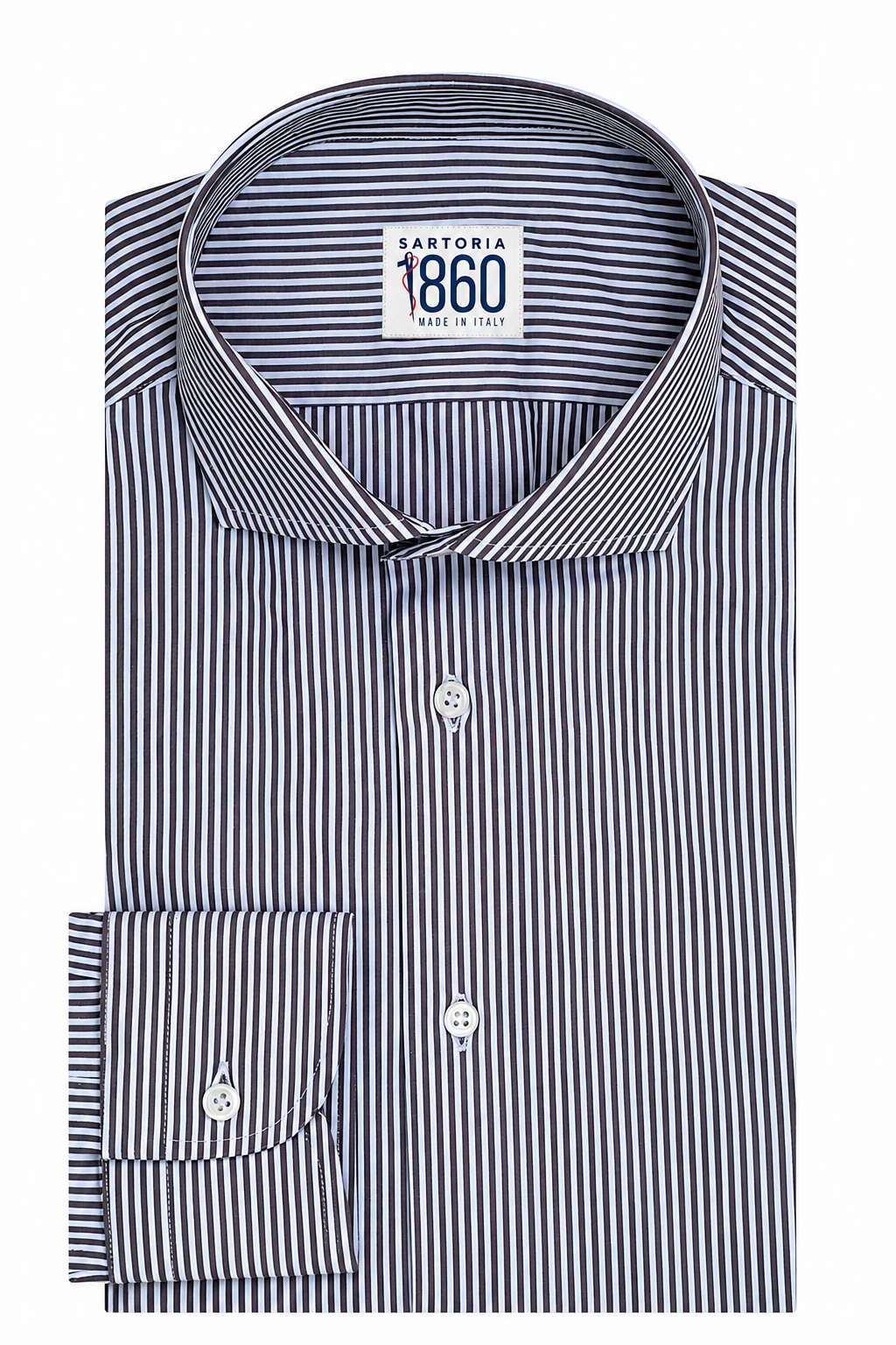 Camicia Norcia - lycra no stiro rigata bianco e marrone
