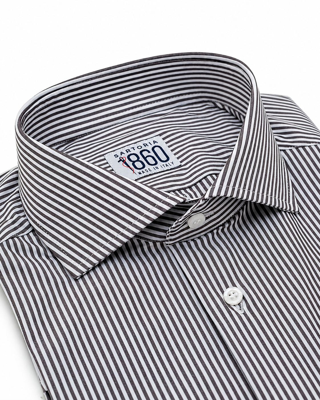 Camicia Norcia - lycra no stiro rigata bianco e marrone