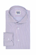 Camicia Noto - twill 100% cotone, fantasia rigata blu e rosso