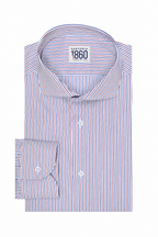 Camicia Noto - twill 100% cotone, fantasia rigata blu e rosso