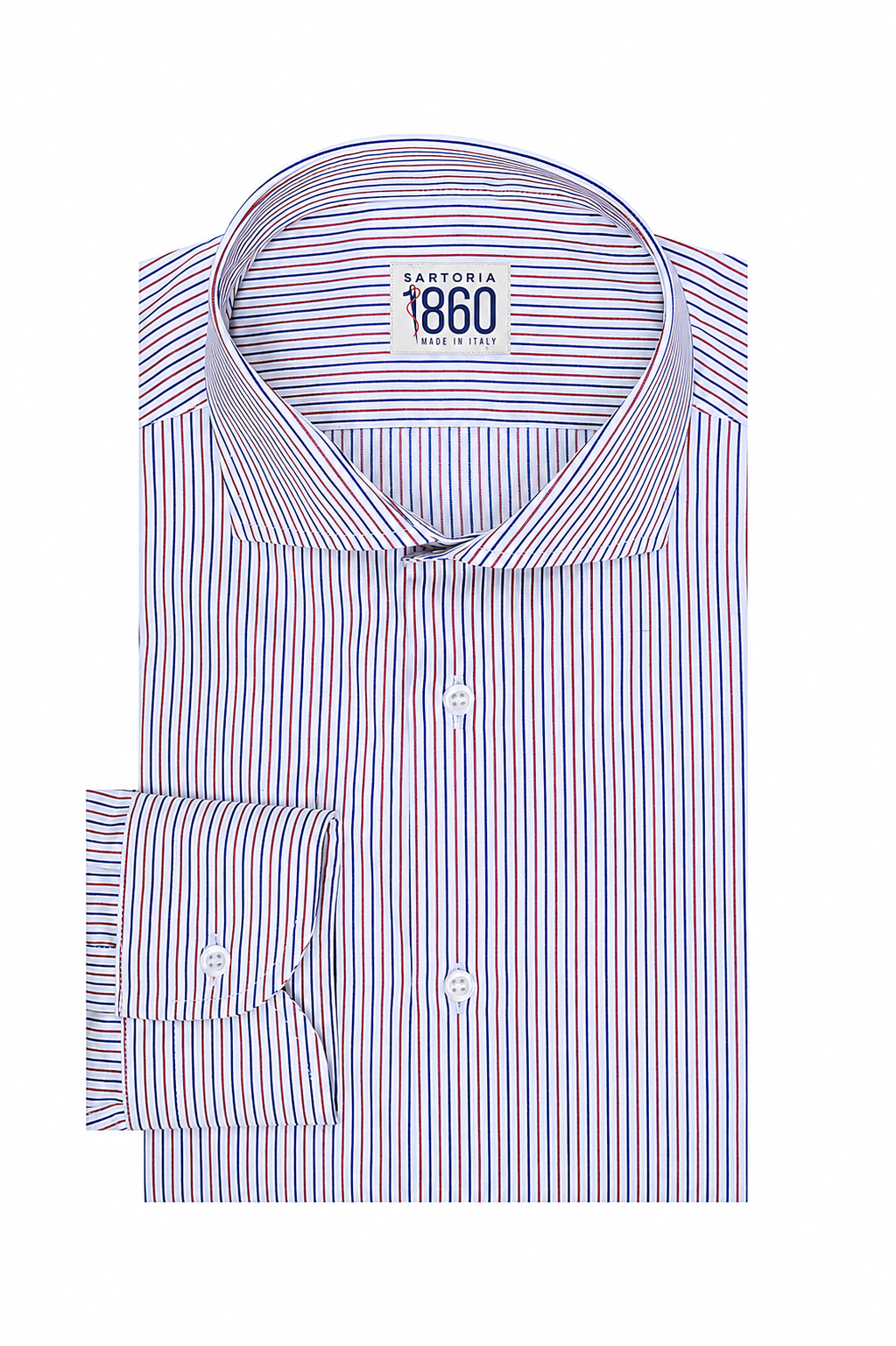 Camicia Noto - twill 100% cotone, fantasia rigata blu e rosso