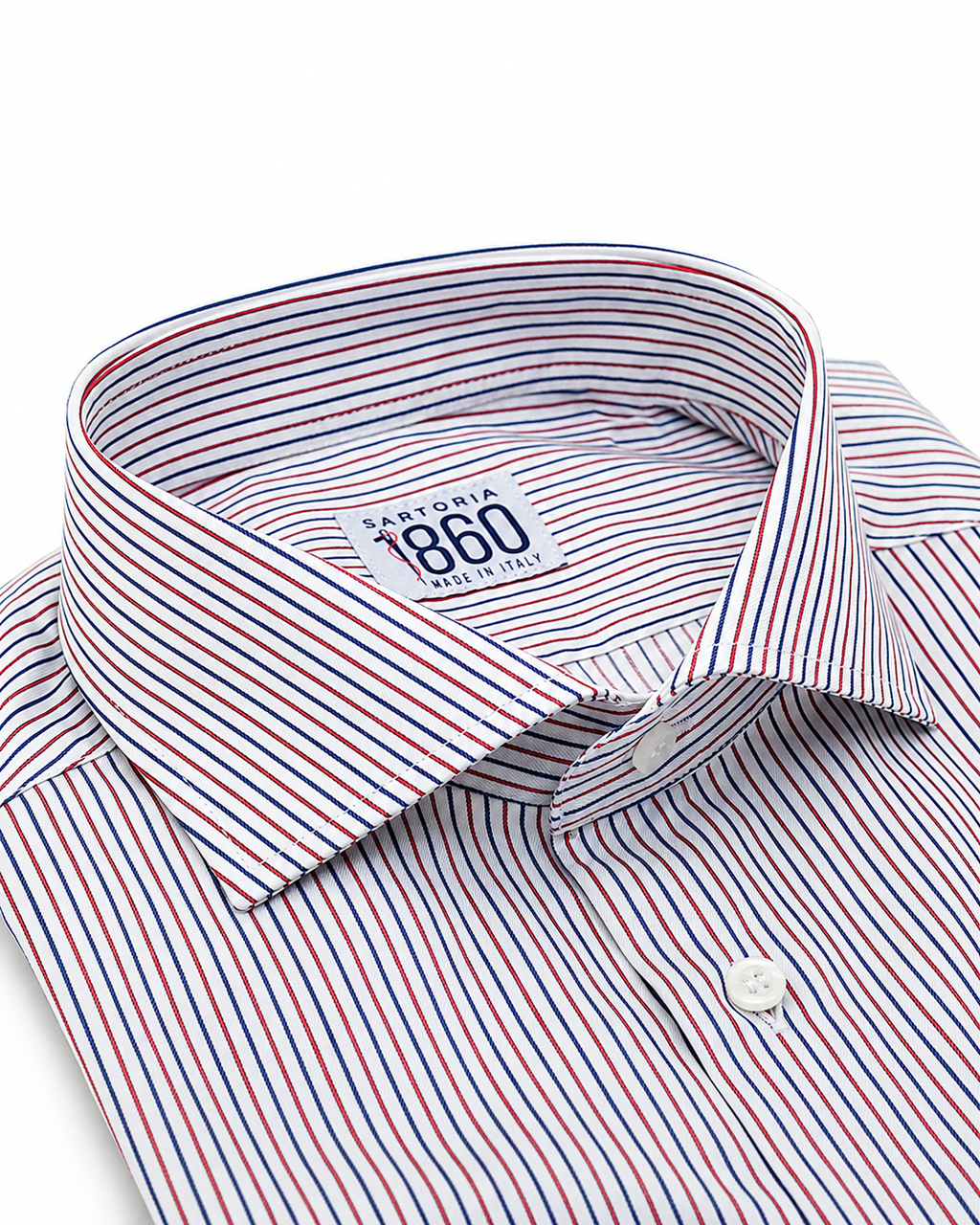 Camicia Noto - twill 100% cotone, fantasia rigata blu e rosso