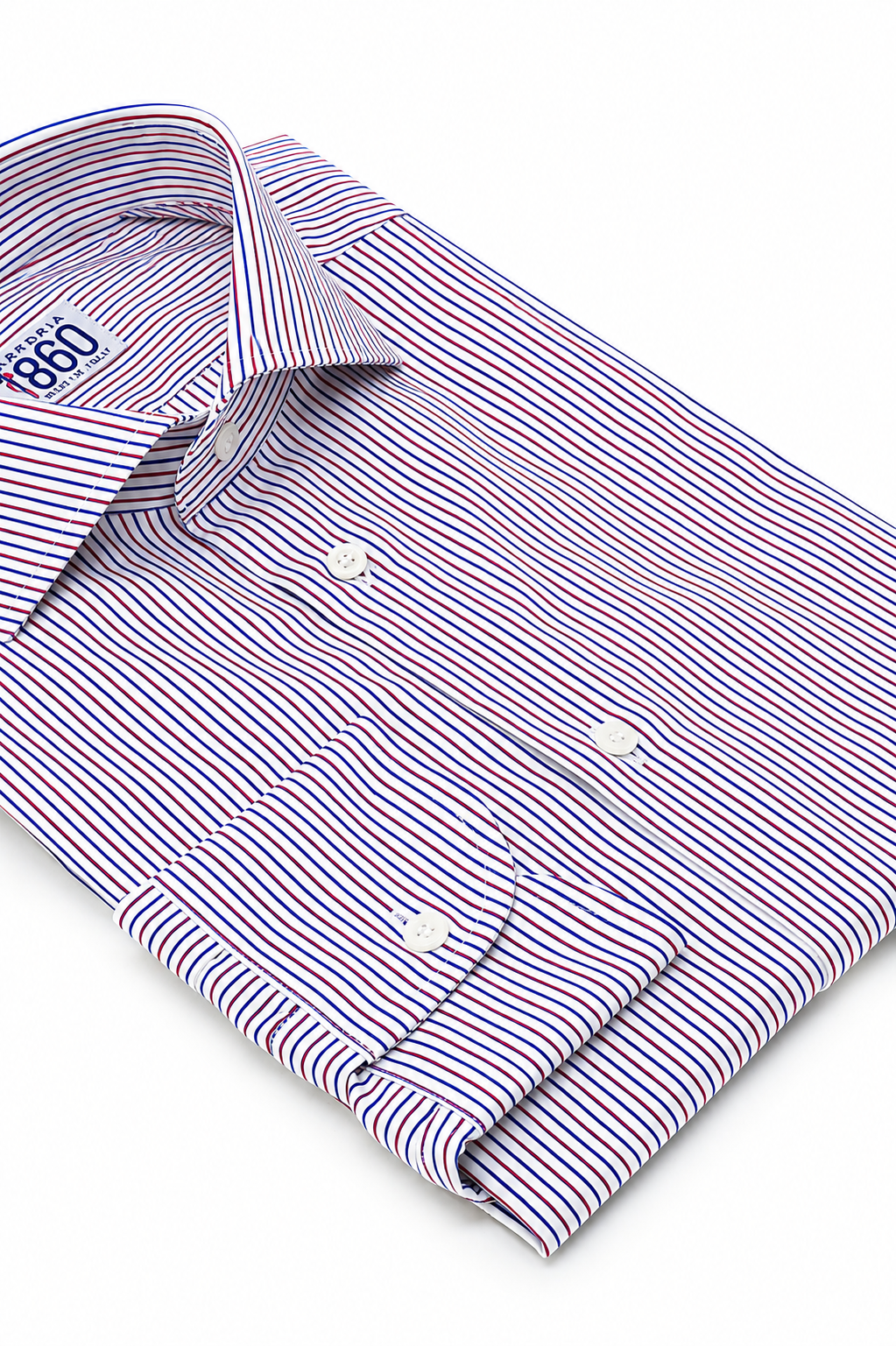 Camicia Noto - twill 100% cotone, fantasia rigata blu e rosso