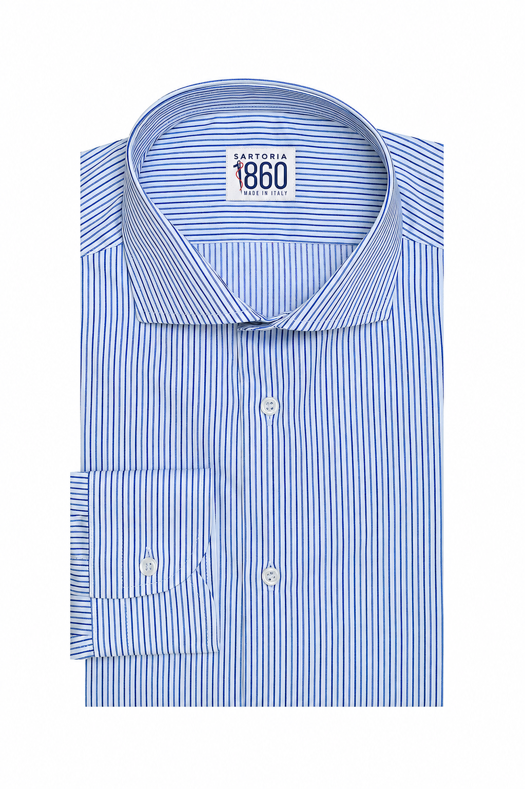 Camicia Otranto - twill 100% cotone, fantasia rigata blu e celeste