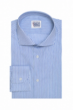 Camicia Otranto - twill 100% cotone, fantasia rigata blu e celeste