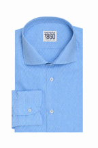 Camicia Riccione, 100% cotone pied de poule bianco e celeste