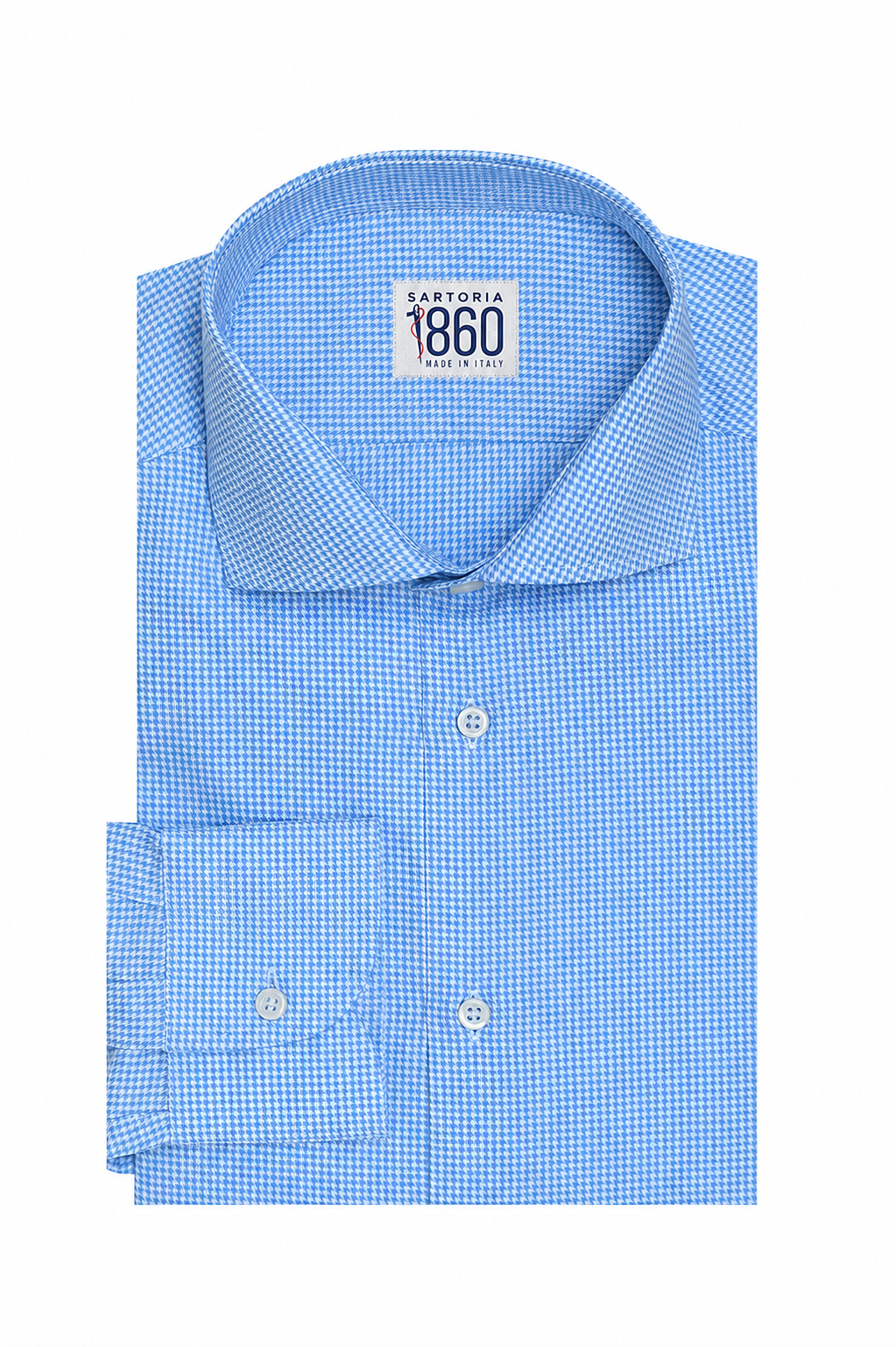 Camicia Riccione, 100% cotone pied de poule bianco e celeste