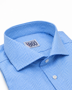Camicia Riccione, 100% cotone pied de poule bianco e celeste
