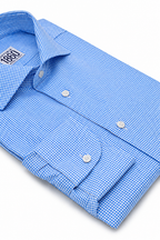 Camicia Riccione, 100% cotone pied de poule bianco e celeste