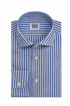 Camicia Alghero - 100% lino bacchettato bianco e blu