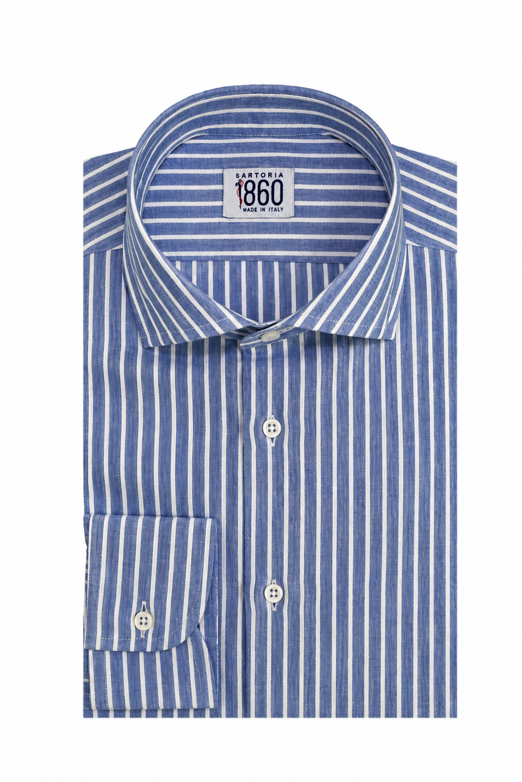 Camicia Alghero - 100% lino bacchettato bianco e blu