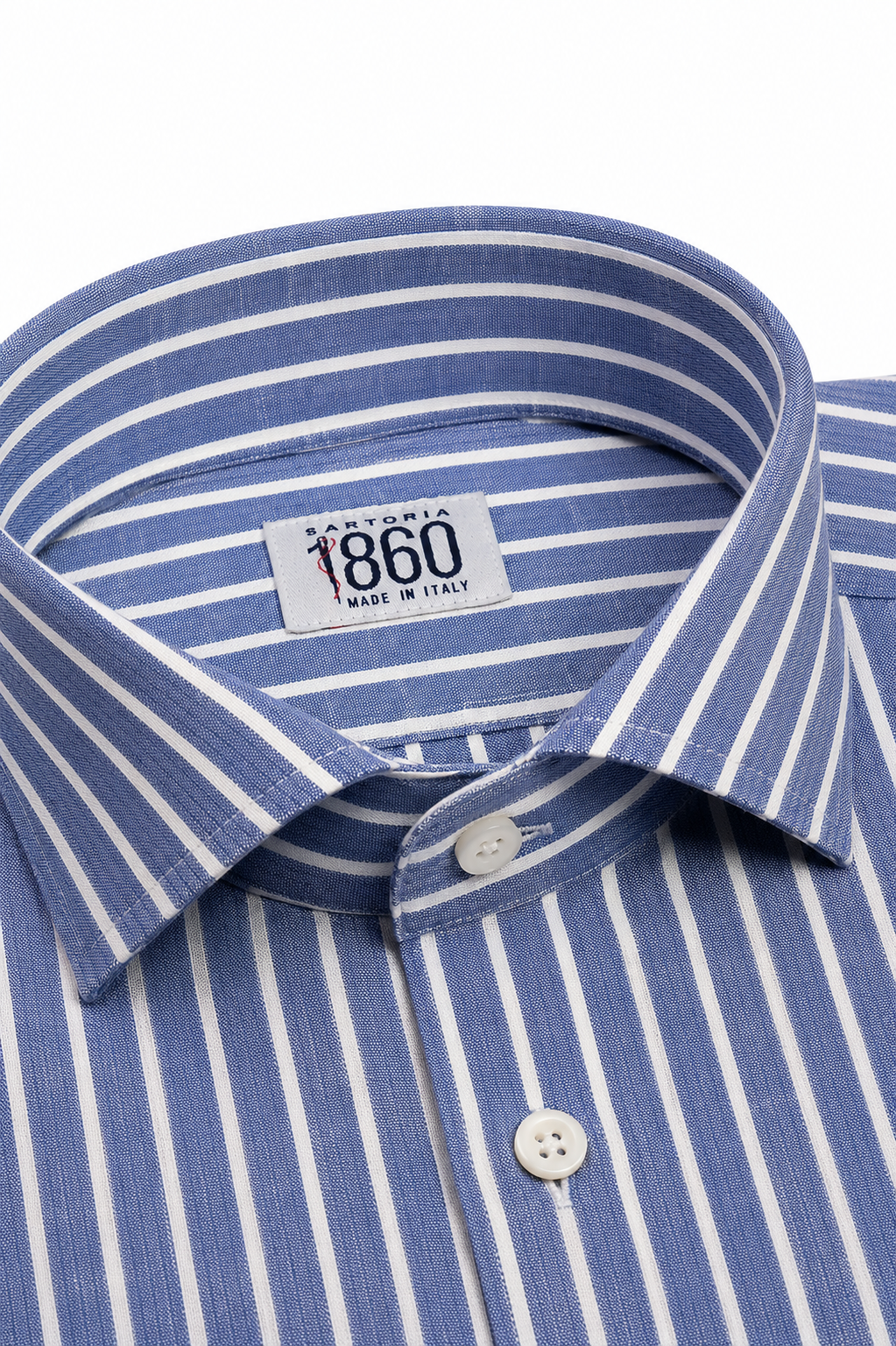 Camicia Alghero - 100% lino bacchettato bianco e blu