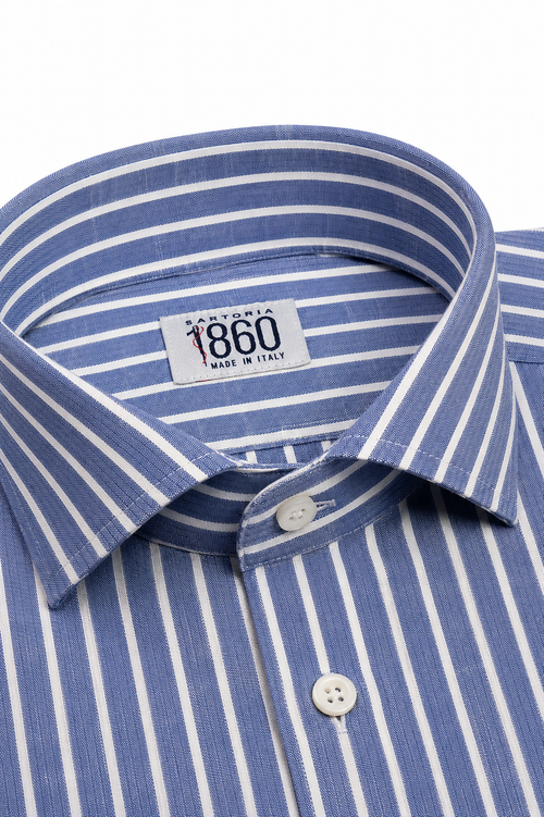 Camicia Alghero - 100% lino bacchettato bianco e blu