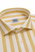 Camicia Riomaggiore - 100% lino bacchettato bianco e giallo