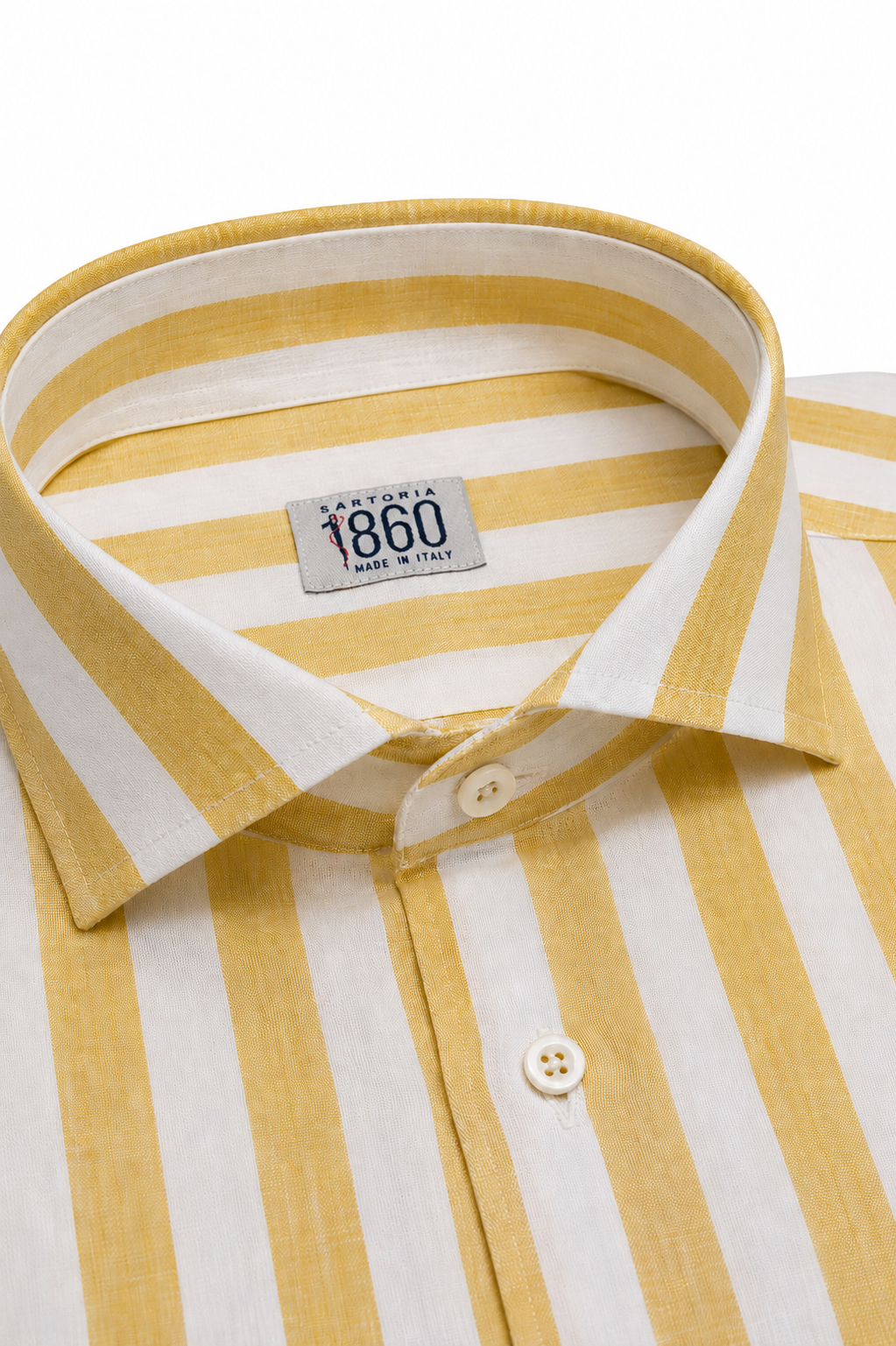 Camicia Riomaggiore - 100% lino bacchettato bianco e giallo